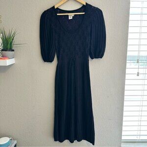 Sophie Max  Midi Dress M Cottagecore Dark Academia Witchcore Puff Sleeve Smocked